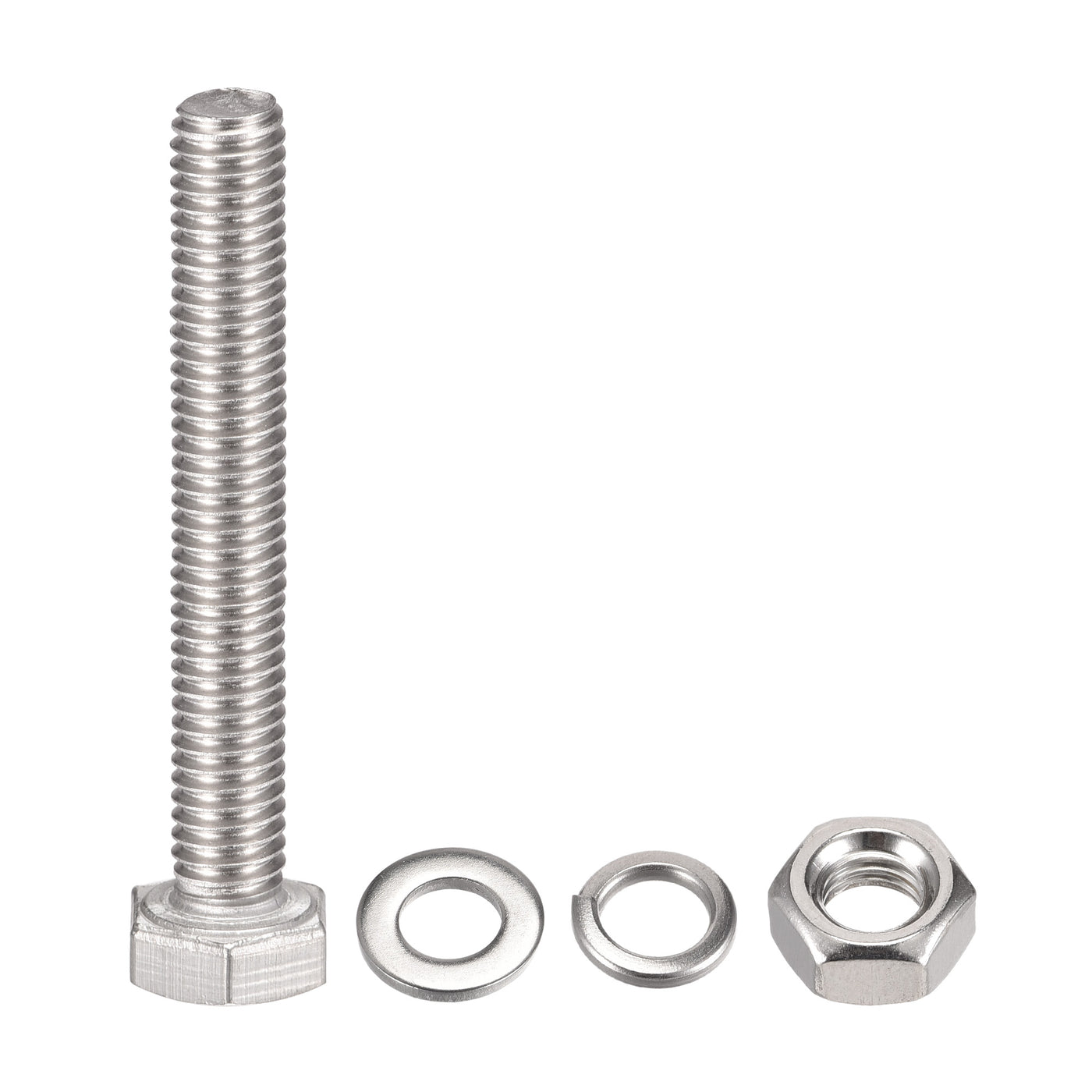 uxcell Uxcell M6 x 45mm Hex Head Screws Bolts, Nuts, Flat & Lock Washers Kits, 304 Stainless Steel Fully Thread Hexagon Bolts 6 Sets