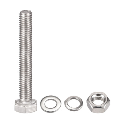 Harfington Uxcell M6 x 45mm Hex Head Screws Bolts, Nuts, Flat & Lock Washers Kits, 304 Stainless Steel Fully Thread Hexagon Bolts 6 Sets