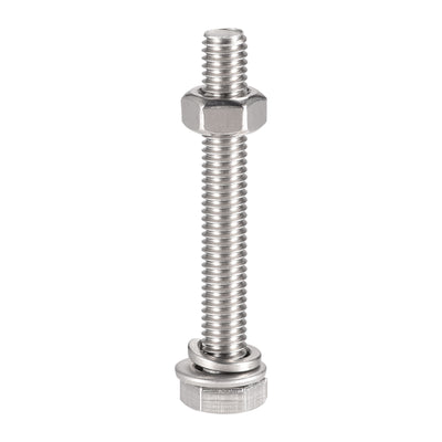 Harfington Uxcell M6 x 45mm Hex Head Screws Bolts, Nuts, Flat & Lock Washers Kits, 304 Stainless Steel Fully Thread Hexagon Bolts 6 Sets