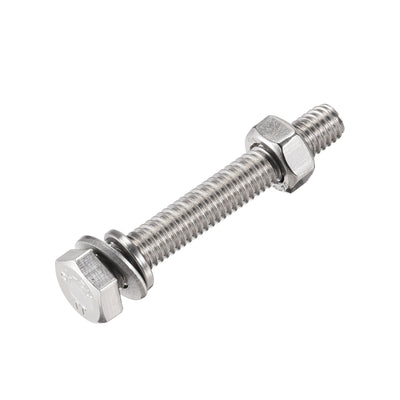 Harfington Uxcell M6 x 45mm Hex Head Screws Bolts, Nuts, Flat & Lock Washers Kits, 304 Stainless Steel Fully Thread Hexagon Bolts 6 Sets