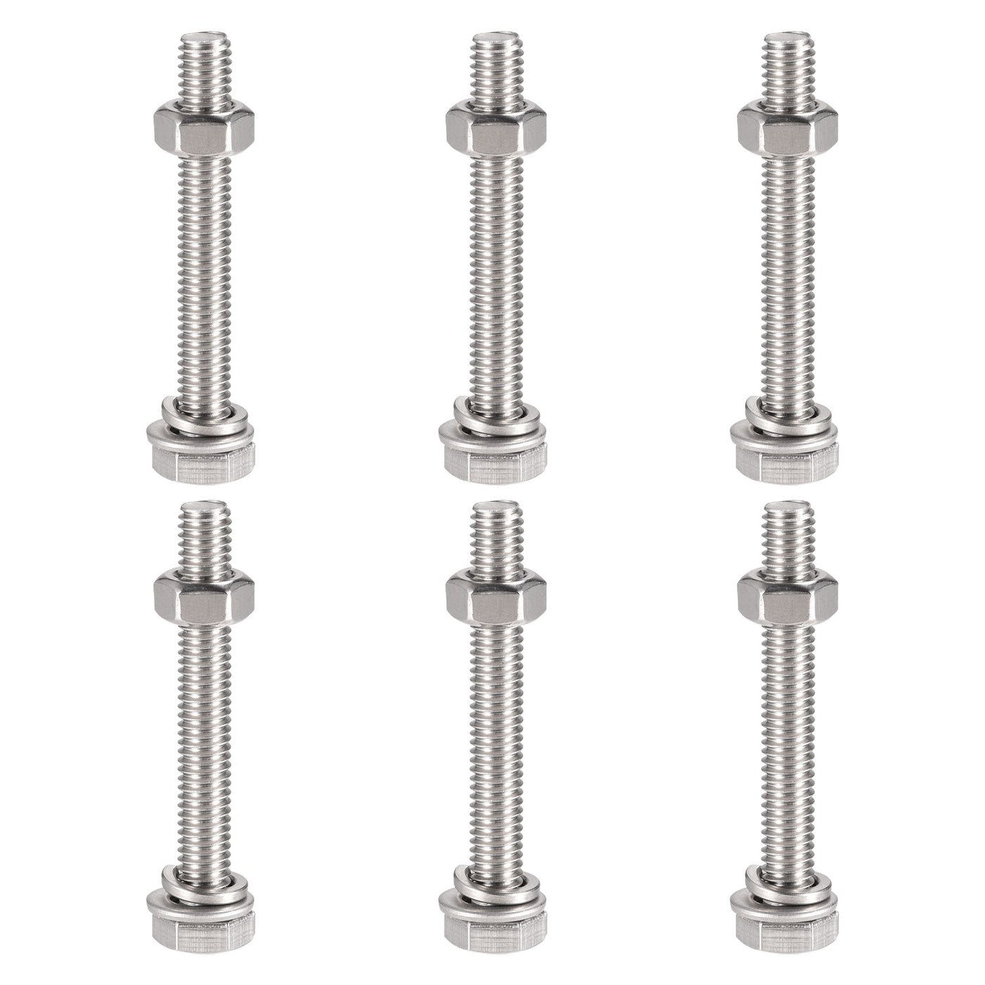 uxcell Uxcell M6 x 45mm Hex Head Screws Bolts, Nuts, Flat & Lock Washers Kits, 304 Stainless Steel Fully Thread Hexagon Bolts 6 Sets