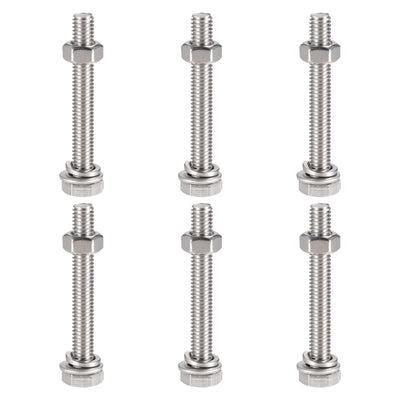 Harfington Uxcell M6 x 45mm Hex Head Screws Bolts, Nuts, Flat & Lock Washers Kits, 304 Stainless Steel Fully Thread Hexagon Bolts 6 Sets