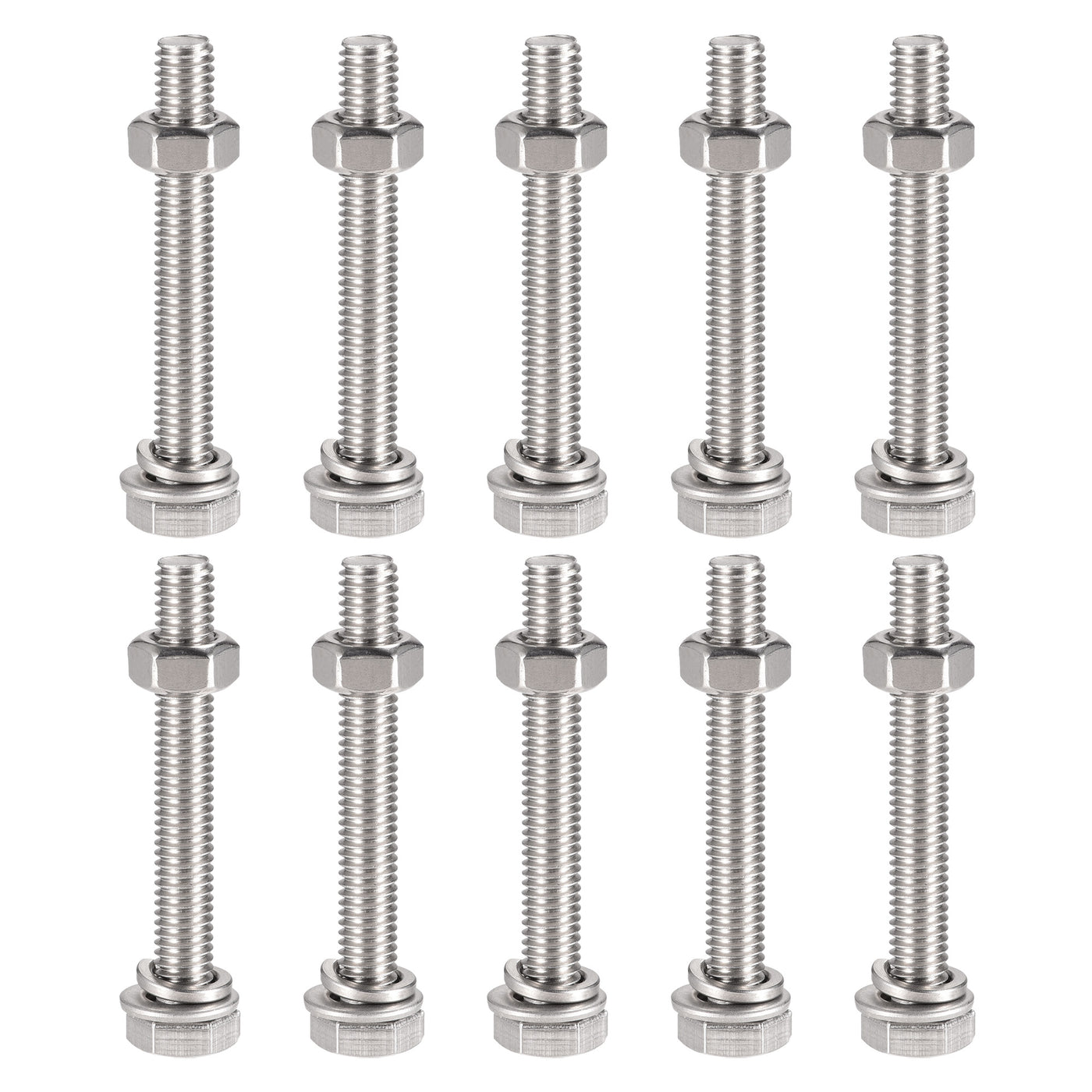 uxcell Uxcell 10 Sets Sechskantschraube Flach  & Sicherungsscheibe 304 rostfreier Stahl volles Gewinde Hexagon Bolzen M6 x 45mm