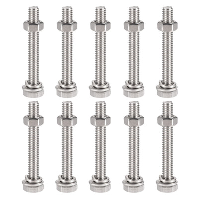 uxcell Uxcell M6 x 45mm Hex Head Screws Bolts, Nuts, Flat & Lock Washers Kits, 304 Stainless Steel Fully Thread Hexagon Bolts 10 Sets