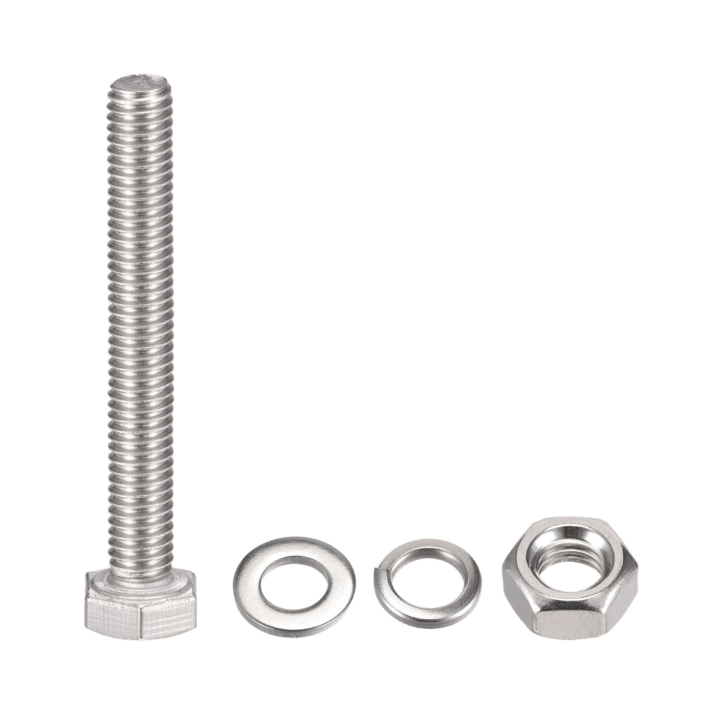 uxcell Uxcell M6 x 50mm Hex Head Screws Bolts, Nuts, Flat & Lock Washers Kits, 304 Stainless Steel Fully Thread Hexagon Bolts 6 Sets