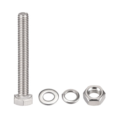 Harfington Uxcell M6 x 50mm Hex Head Screws Bolts, Nuts, Flat & Lock Washers Kits, 304 Stainless Steel Fully Thread Hexagon Bolts 6 Sets