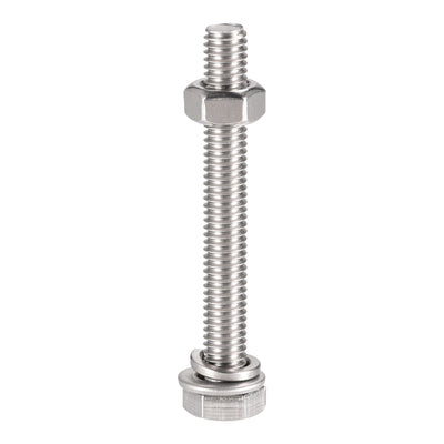 Harfington Uxcell M6 x 50mm Hex Head Screws Bolts, Nuts, Flat & Lock Washers Kits, 304 Stainless Steel Fully Thread Hexagon Bolts 6 Sets