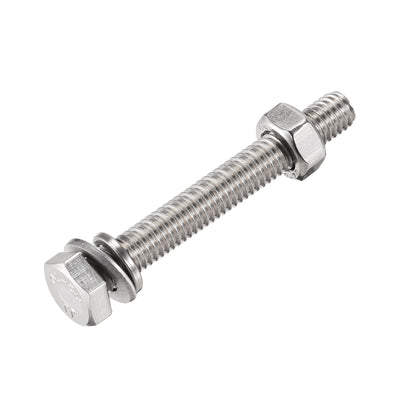 Harfington Uxcell M6 x 50mm Hex Head Screws Bolts, Nuts, Flat & Lock Washers Kits, 304 Stainless Steel Fully Thread Hexagon Bolts 6 Sets