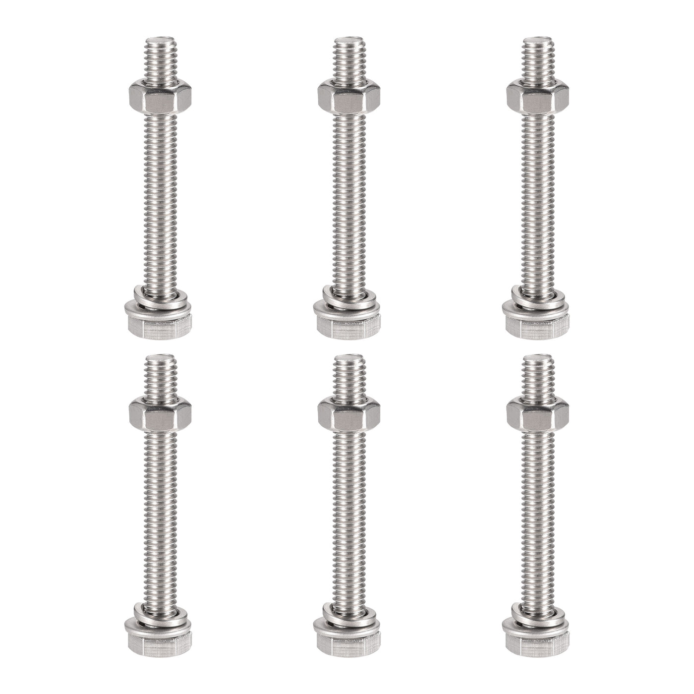 uxcell Uxcell M6 x 50mm Hex Head Screws Bolts, Nuts, Flat & Lock Washers Kits, 304 Stainless Steel Fully Thread Hexagon Bolts 6 Sets