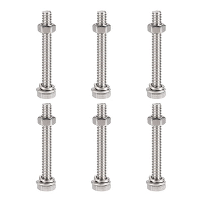 uxcell Uxcell M6 x 50mm Hex Head Screws Bolts, Nuts, Flat & Lock Washers Kits, 304 Stainless Steel Fully Thread Hexagon Bolts 6 Sets