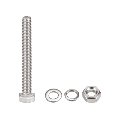 Harfington Uxcell M6 x 55mm Hex Head Screws Bolts, Nuts, Flat & Lock Washers Kits, 304 Stainless Steel Fully Thread Hexagon Bolts 6 Sets