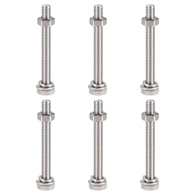 Harfington Uxcell M6 x 55mm Hex Head Screws Bolts, Nuts, Flat & Lock Washers Kits, 304 Stainless Steel Fully Thread Hexagon Bolts 6 Sets