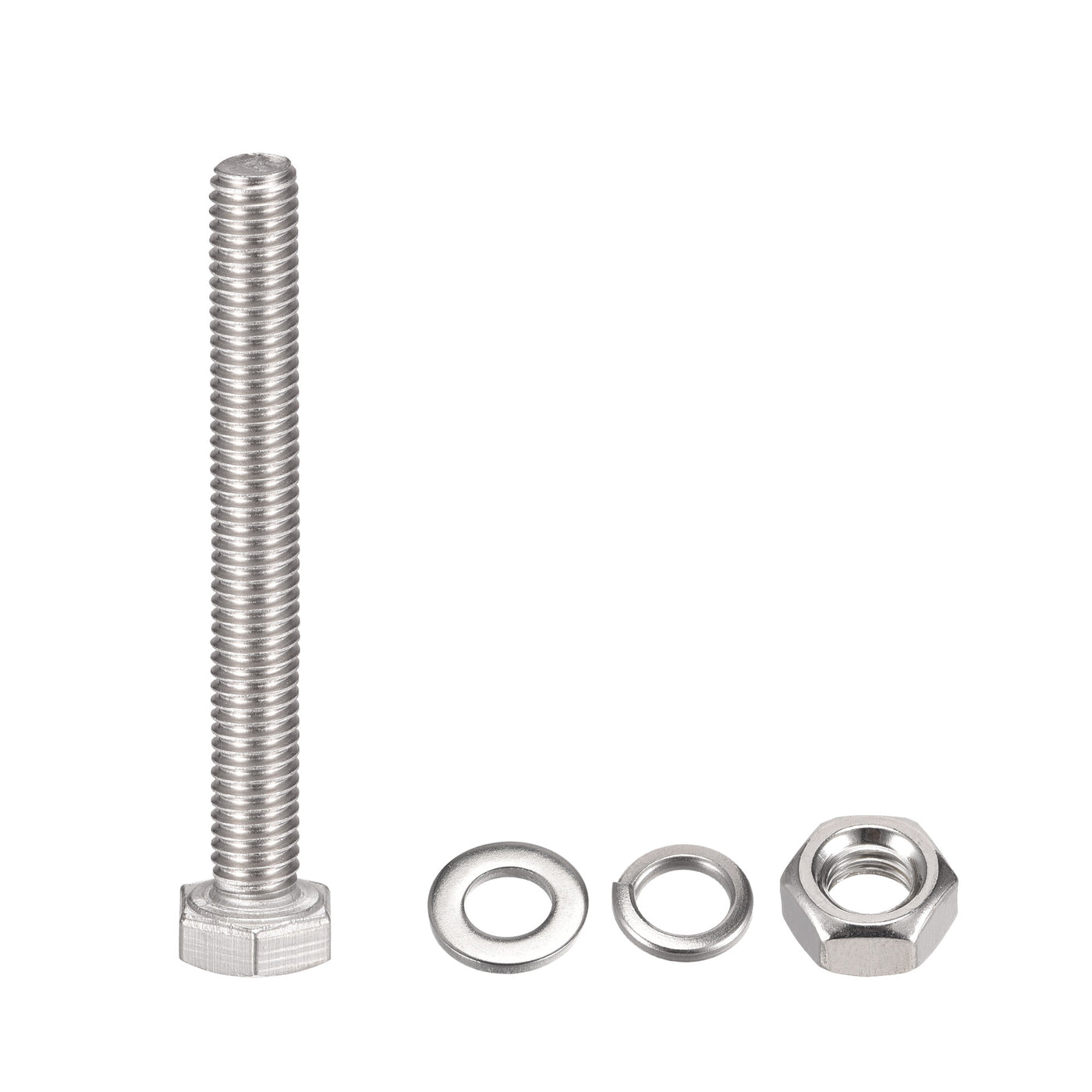 uxcell Uxcell M6 x 55mm Hex Head Screws Bolts, Nuts, Flat & Lock Washers Kits, 304 Stainless Steel Fully Thread Hexagon Bolts 10 Sets