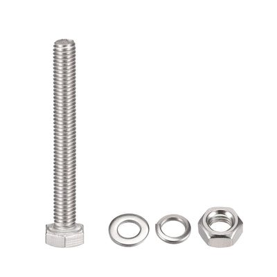 Harfington Uxcell M6 x 55mm Hex Head Screws Bolts, Nuts, Flat & Lock Washers Kits, 304 Stainless Steel Fully Thread Hexagon Bolts 10 Sets