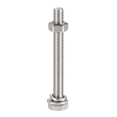 Harfington Uxcell M6 x 55mm Hex Head Screws Bolts, Nuts, Flat & Lock Washers Kits, 304 Stainless Steel Fully Thread Hexagon Bolts 10 Sets