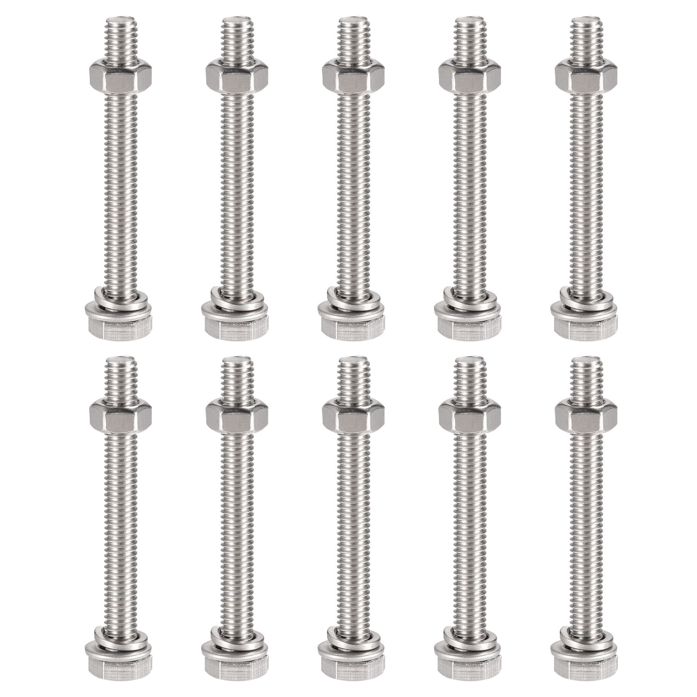 uxcell Uxcell M6 x 55mm Hex Head Screws Bolts, Nuts, Flat & Lock Washers Kits, 304 Stainless Steel Fully Thread Hexagon Bolts 10 Sets