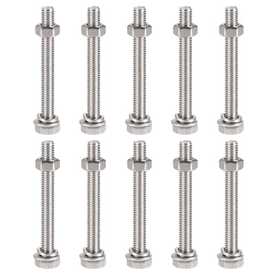 uxcell Uxcell M6 x 55mm Hex Head Screws Bolts, Nuts, Flat & Lock Washers Kits, 304 Stainless Steel Fully Thread Hexagon Bolts 10 Sets