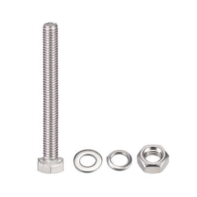 Harfington Uxcell M6 x 60mm Hex Head Screws Bolts, Nuts, Flat & Lock Washers Kits, 304 Stainless Steel Fully Thread Hexagon Bolts 6 Sets