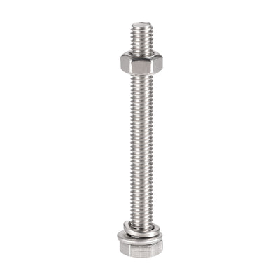 Harfington Uxcell M6 x 60mm Hex Head Screws Bolts, Nuts, Flat & Lock Washers Kits, 304 Stainless Steel Fully Thread Hexagon Bolts 6 Sets