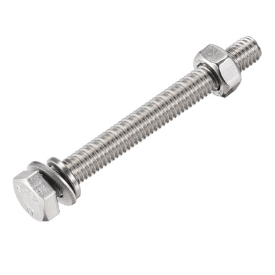 Harfington Uxcell M6 x 60mm Hex Head Screws Bolts, Nuts, Flat & Lock Washers Kits, 304 Stainless Steel Fully Thread Hexagon Bolts 6 Sets