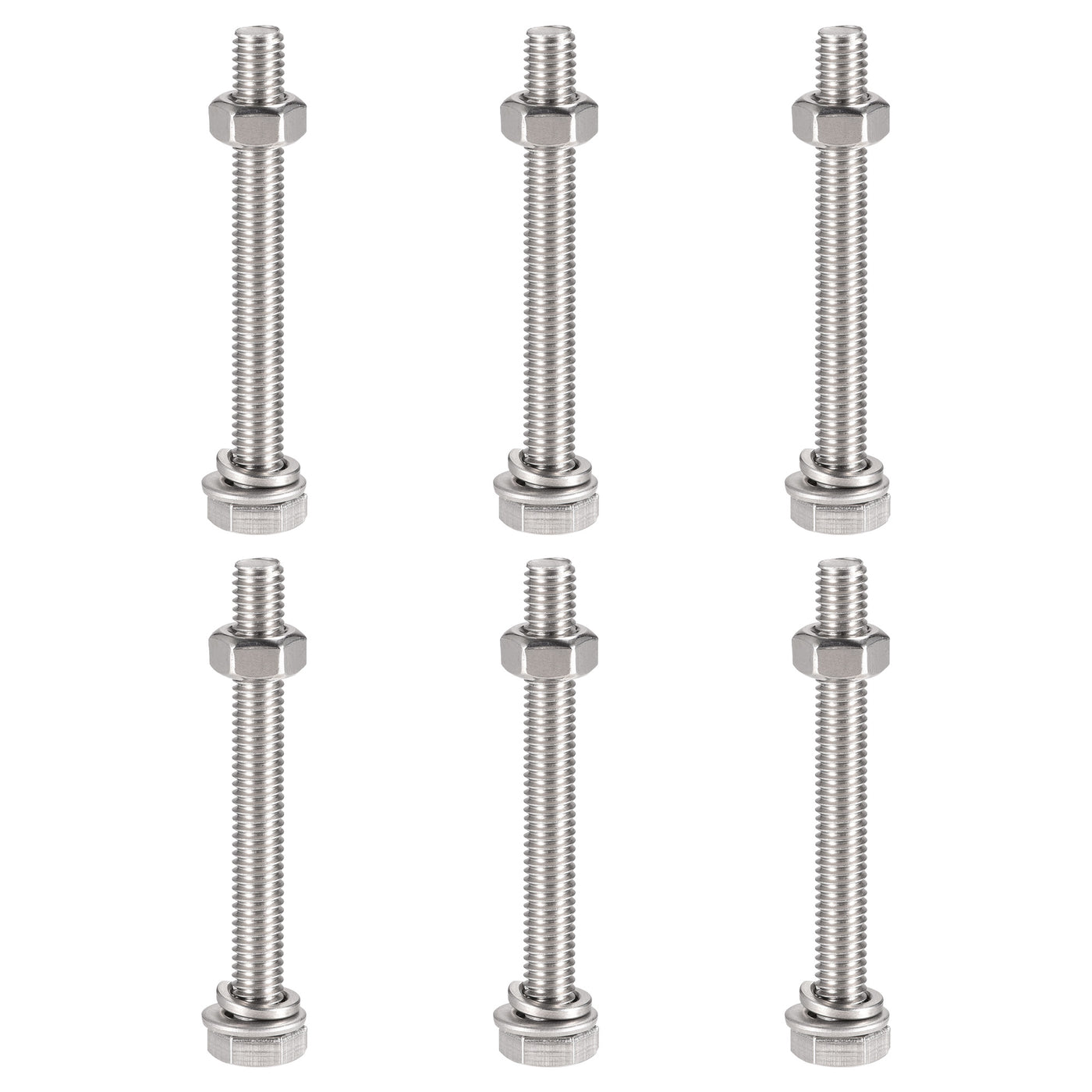 uxcell Uxcell M6 x 60mm Hex Head Screws Bolts, Nuts, Flat & Lock Washers Kits, 304 Stainless Steel Fully Thread Hexagon Bolts 6 Sets