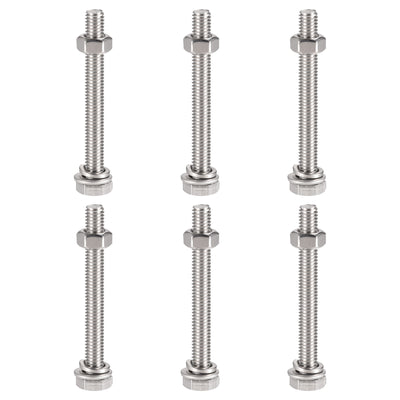 uxcell Uxcell M6 x 60mm Hex Head Screws Bolts, Nuts, Flat & Lock Washers Kits, 304 Stainless Steel Fully Thread Hexagon Bolts 6 Sets