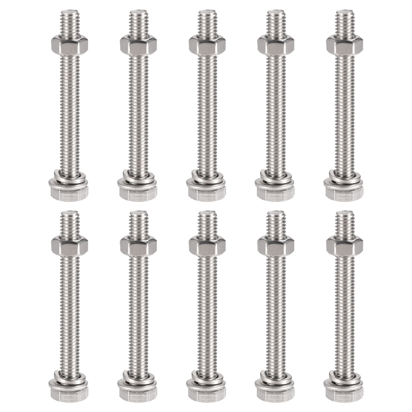 uxcell Uxcell M6 x 60mm Hex Head Screws Bolts, Nuts, Flat & Lock Washers Kits, 304 Stainless Steel Fully Thread Hexagon Bolts 10 Sets