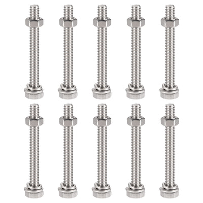 uxcell Uxcell M6 x 60mm Hex Head Screws Bolts, Nuts, Flat & Lock Washers Kits, 304 Stainless Steel Fully Thread Hexagon Bolts 10 Sets