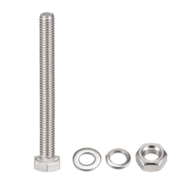 Harfington Uxcell M6 x 65mm Hex Head Screws Bolts, Nuts, Flat & Lock Washers Kits, 304 Stainless Steel Fully Thread Hexagon Bolts 6 Sets