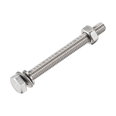 Harfington Uxcell M6 x 65mm Hex Head Screws Bolts, Nuts, Flat & Lock Washers Kits, 304 Stainless Steel Fully Thread Hexagon Bolts 6 Sets