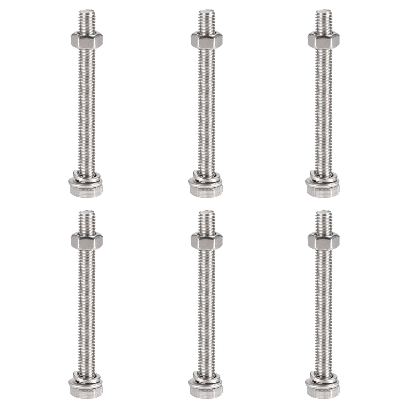 uxcell Uxcell M6 x 65mm Hex Head Screws Bolts, Nuts, Flat & Lock Washers Kits, 304 Stainless Steel Fully Thread Hexagon Bolts 6 Sets