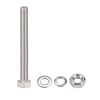 Harfington Uxcell M6 x 65mm Hex Head Screws Bolts, Nuts, Flat & Lock Washers Kits, 304 Stainless Steel Fully Thread Hexagon Bolts 10 Sets