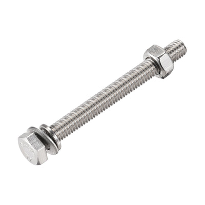 Harfington Uxcell M6 x 65mm Hex Head Screws Bolts, Nuts, Flat & Lock Washers Kits, 304 Stainless Steel Fully Thread Hexagon Bolts 10 Sets