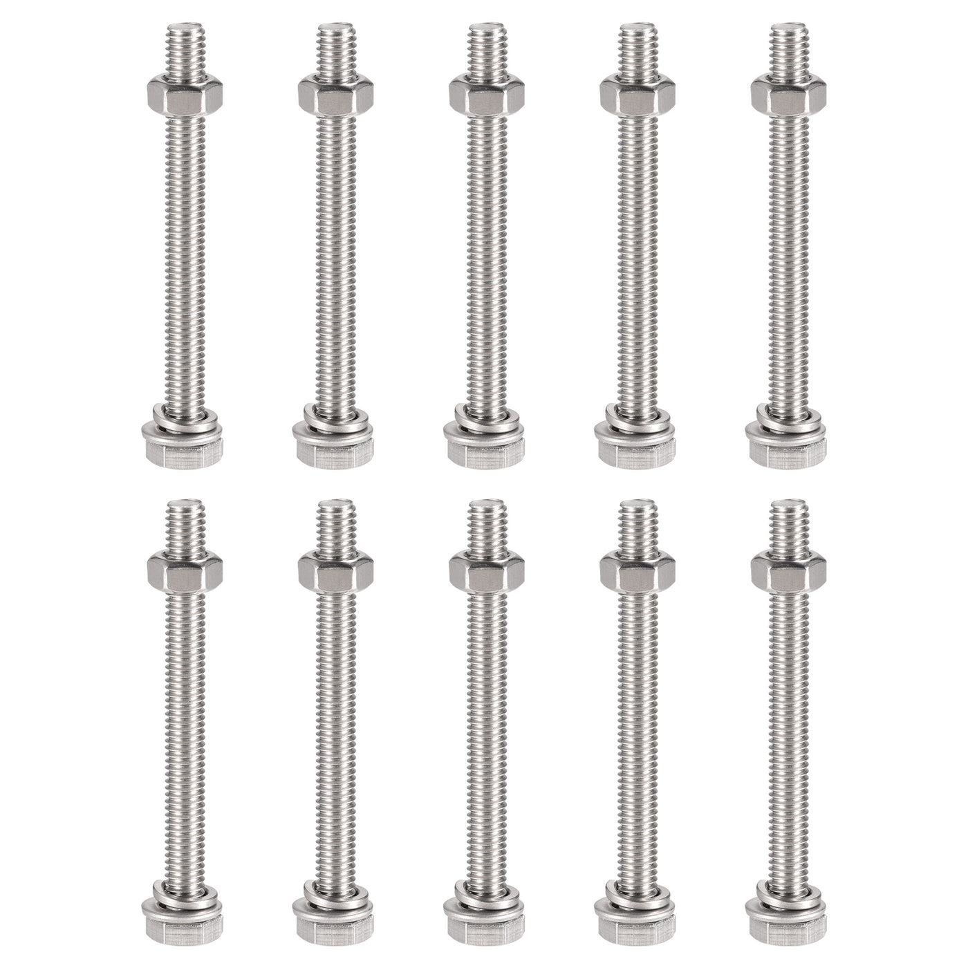 uxcell Uxcell M6 x 65mm Hex Head Screws Bolts, Nuts, Flat & Lock Washers Kits, 304 Stainless Steel Fully Thread Hexagon Bolts 10 Sets