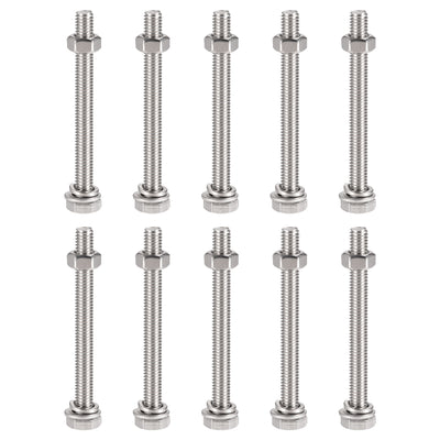 uxcell Uxcell M6 x 65mm Hex Head Screws Bolts, Nuts, Flat & Lock Washers Kits, 304 Stainless Steel Fully Thread Hexagon Bolts 10 Sets