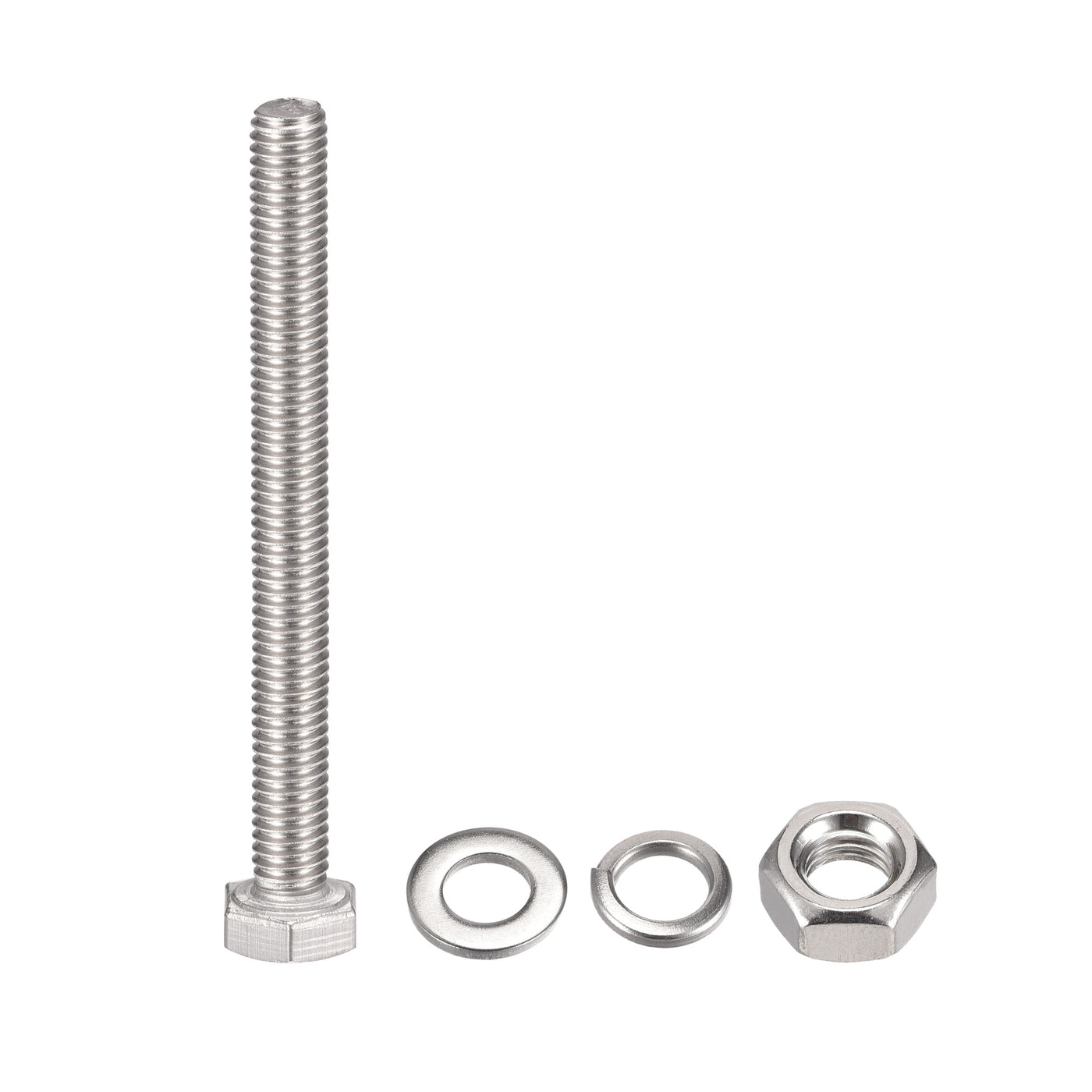 uxcell Uxcell M6 x 70mm Hex Head Screws Bolts, Nuts, Flat & Lock Washers Kits, 304 Stainless Steel Fully Thread Hexagon Bolts 6 Sets