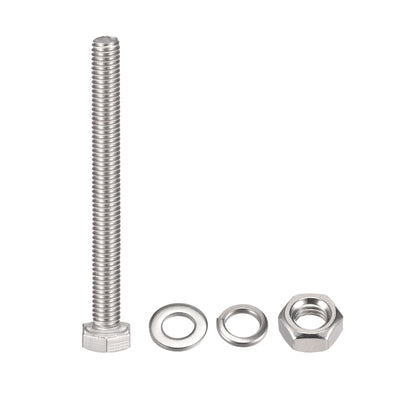 Harfington Uxcell M6 x 70mm Hex Head Screws Bolts, Nuts, Flat & Lock Washers Kits, 304 Stainless Steel Fully Thread Hexagon Bolts 6 Sets