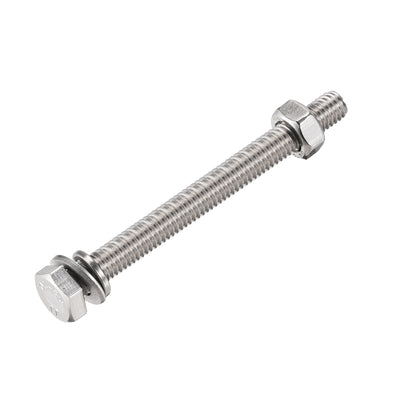 Harfington Uxcell M6 x 70mm Hex Head Screws Bolts, Nuts, Flat & Lock Washers Kits, 304 Stainless Steel Fully Thread Hexagon Bolts 6 Sets