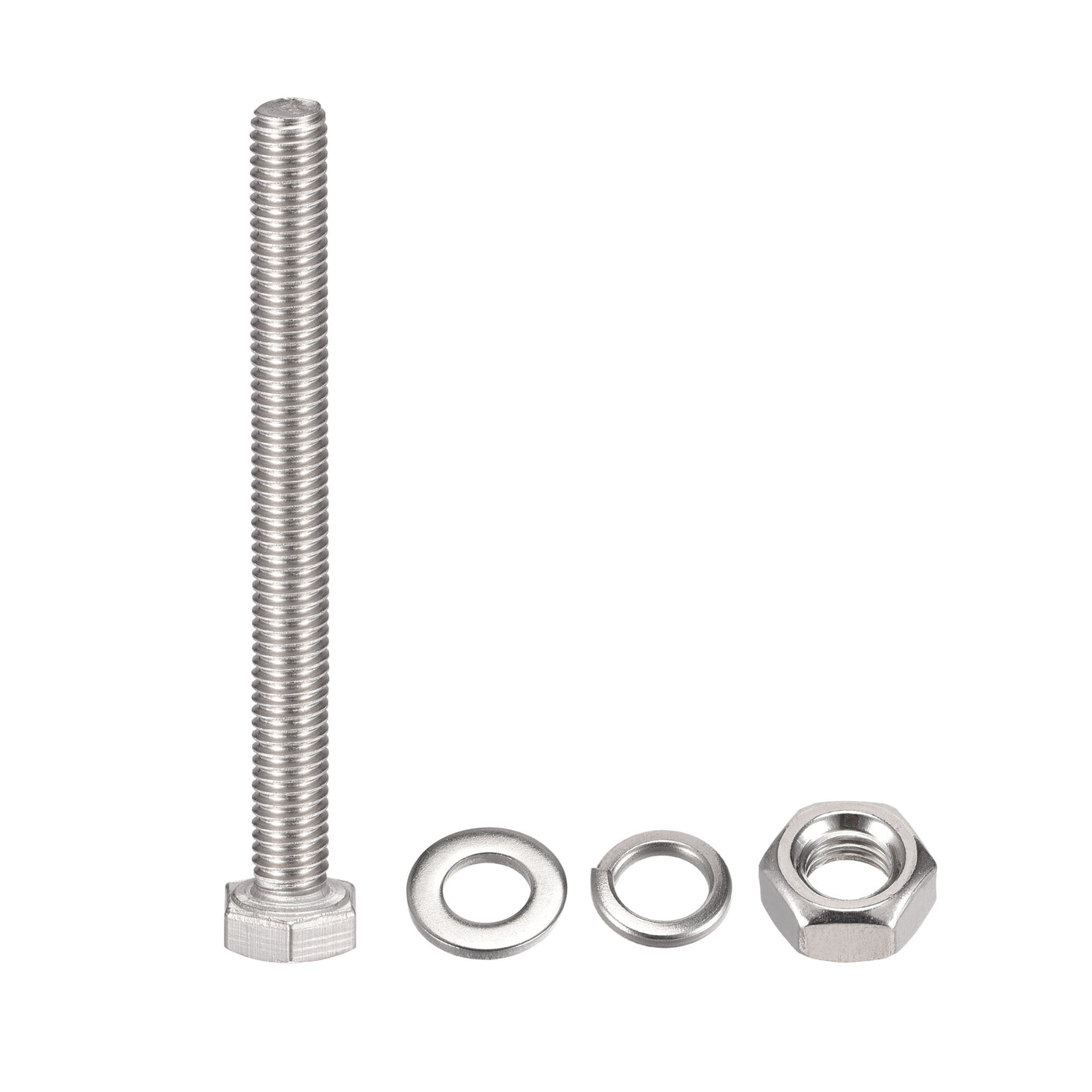 uxcell Uxcell M6 x 70mm Hex Head Screws Bolts, Nuts, Flat & Lock Washers Kits, 304 Stainless Steel Fully Thread Hexagon Bolts 10 Sets