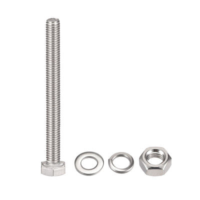 Harfington Uxcell M6 x 70mm Hex Head Screws Bolts, Nuts, Flat & Lock Washers Kits, 304 Stainless Steel Fully Thread Hexagon Bolts 10 Sets