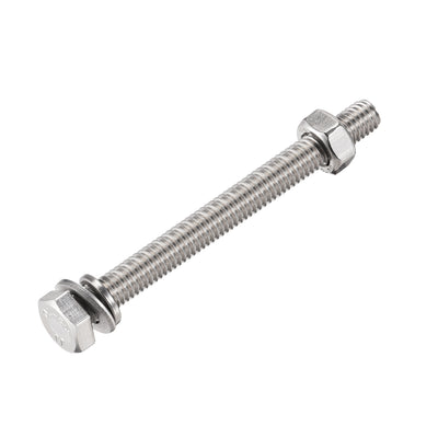 Harfington Uxcell M6 x 70mm Hex Head Screws Bolts, Nuts, Flat & Lock Washers Kits, 304 Stainless Steel Fully Thread Hexagon Bolts 10 Sets