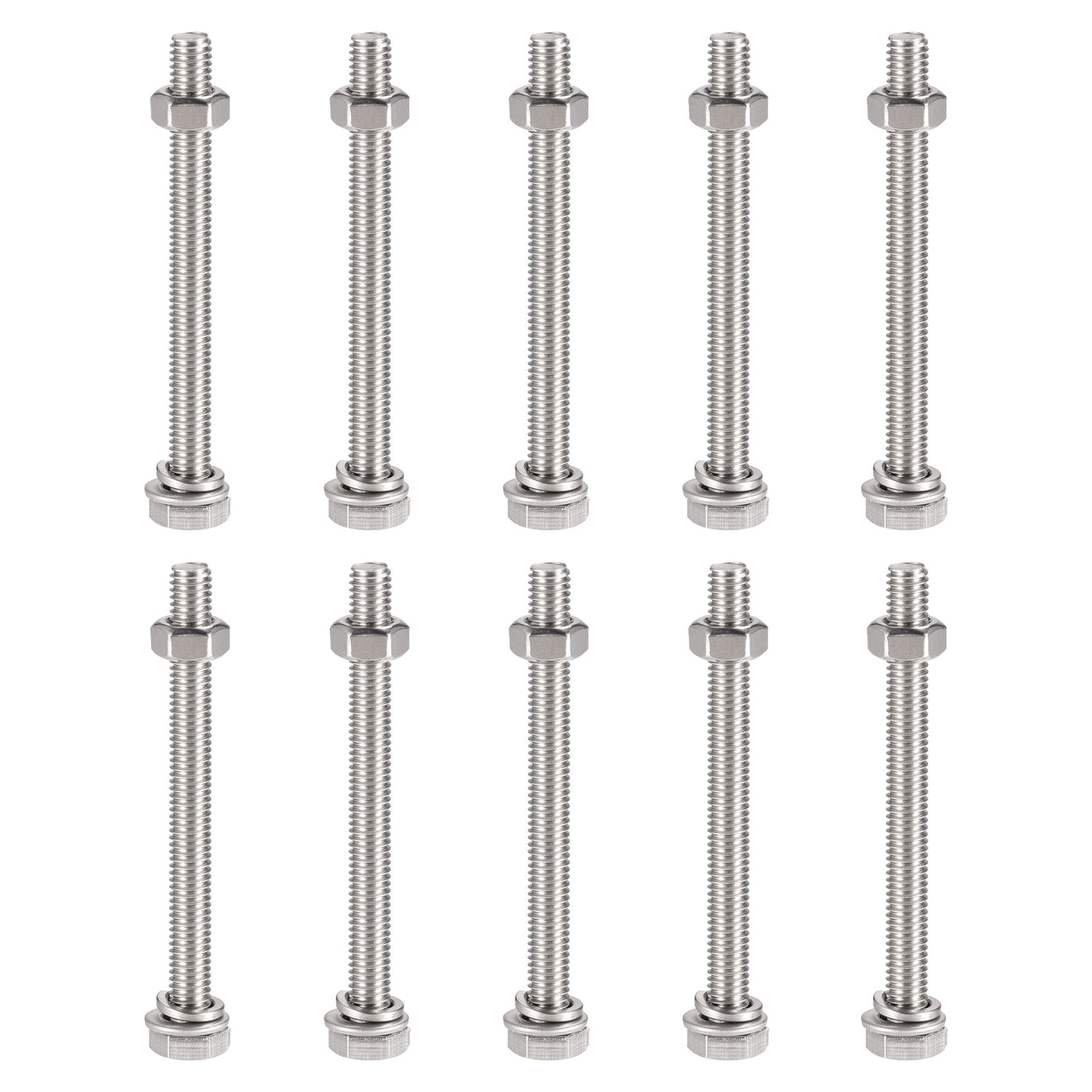 uxcell Uxcell M6 x 70mm Hex Head Screws Bolts, Nuts, Flat & Lock Washers Kits, 304 Stainless Steel Fully Thread Hexagon Bolts 10 Sets