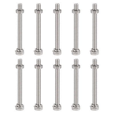 uxcell Uxcell M6 x 70mm Hex Head Screws Bolts, Nuts, Flat & Lock Washers Kits, 304 Stainless Steel Fully Thread Hexagon Bolts 10 Sets