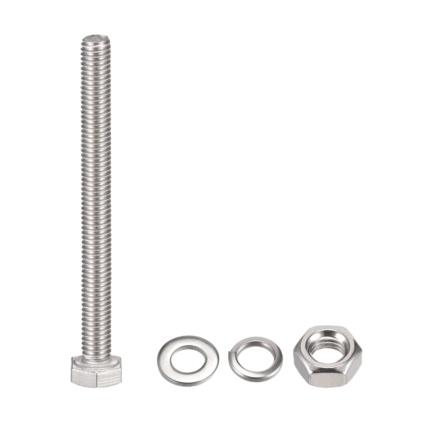 uxcell Uxcell M6 x 75mm Hex Head Screws Bolts, Nuts, Flat & Lock Washers Kits, 304 Stainless Steel Fully Thread Hexagon Bolts 6 Sets