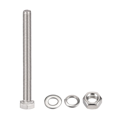 Harfington Uxcell M6 x 75mm Hex Head Screws Bolts, Nuts, Flat & Lock Washers Kits, 304 Stainless Steel Fully Thread Hexagon Bolts 6 Sets