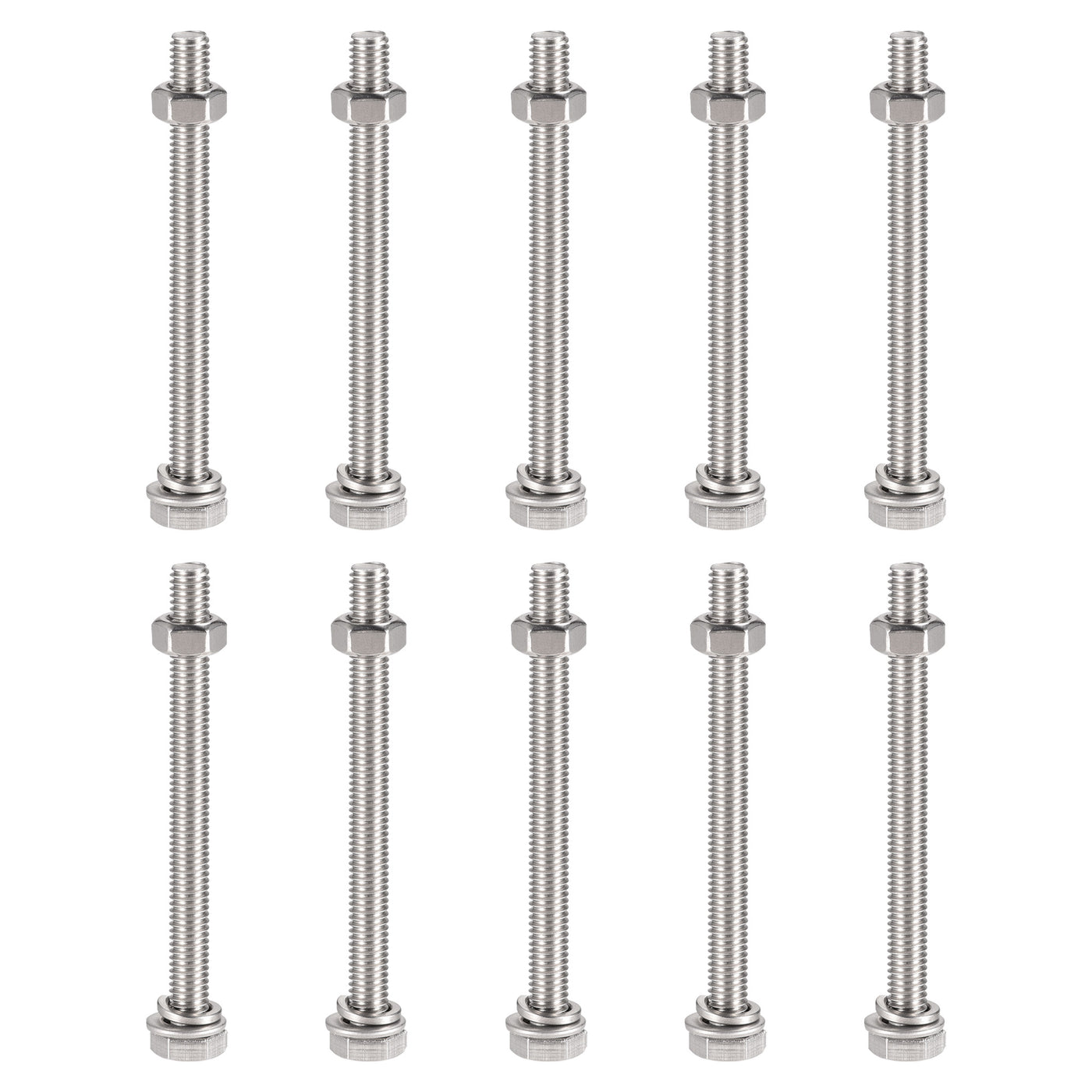 uxcell Uxcell M6 x 75mm Hex Head Screws Bolts, Nuts, Flat & Lock Washers Kits, 304 Stainless Steel Fully Thread Hexagon Bolts 10 Sets