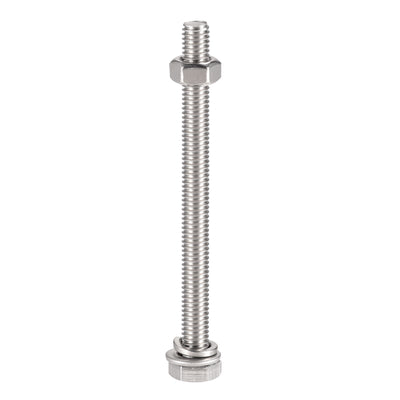 Harfington Uxcell M6 x 80mm Hex Head Screws Bolts, Nuts, Flat & Lock Washers Kits, 304 Stainless Steel Fully Thread Hexagon Bolts 6 Sets