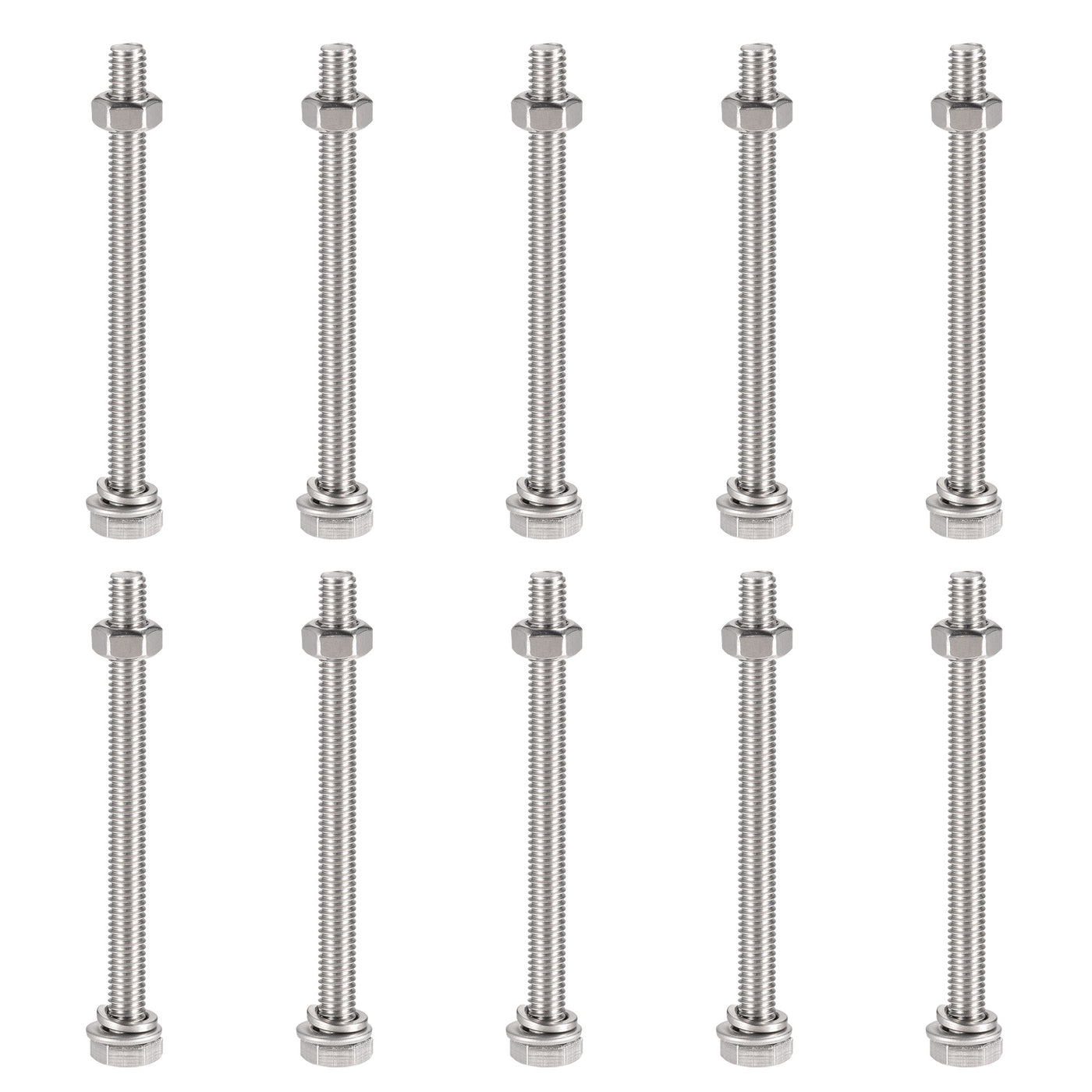 uxcell Uxcell M6 x 80mm Hex Head Screws Bolts, Nuts, Flat & Lock Washers Kits, 304 Stainless Steel Fully Thread Hexagon Bolts 10 Sets