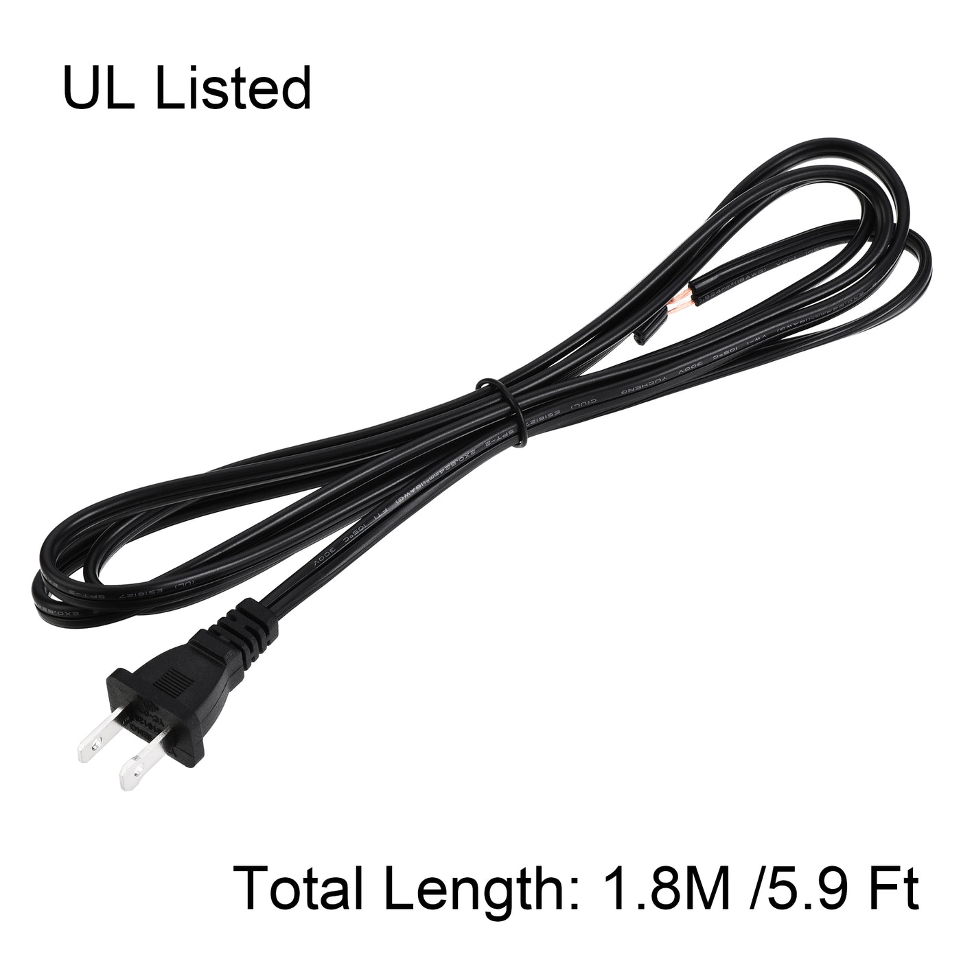 uxcell Uxcell US Plug Lamp Cord, SPT-2 18AWG Power Wire 1.8M Black, Replacement Lamp Repair Part, UL Listed 2Pcs