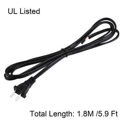 Harfington Uxcell US Plug Lamp Cord, SPT-2 18AWG Power Wire 1.8M Black, Replacement Lamp Repair Part, UL Listed 2Pcs